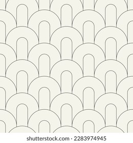 Vector seamless pattern. Stylish linear ornament. Geometric striped background with arches. Art deco 
 thin monochrome swatch. Tileable print with a rounded grid.