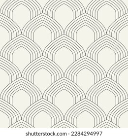 Vector seamless pattern. Stylish linear ornament. Geometric striped background with arches. Art deco 
 thin monochrome swatch. Tileable print with linear pointed arches.