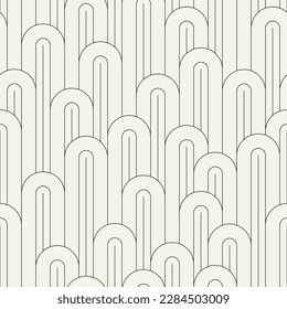 Vector seamless pattern. Stylish linear ornament. Geometric striped background with arches. Art deco 
 thin monochrome swatch. Tileable print with a rounded grid.