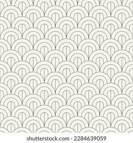 Vector seamless pattern. Stylish linear ornament. Geometric striped background with arches. Art deco 
 thin monochrome swatch. Tileable print with a rounded grid.