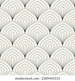 Vector seamless pattern. Stylish linear ornament. Geometric striped background with arches. Art deco 
 thin monochrome swatch. Tileable print with a rounded grid.