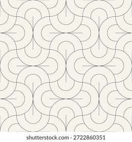 Vector seamless pattern. Stylish linear ornament with geometric arches. Regular monochrome texture featuring a grid of concentric semicircles. Basic essential surface design.