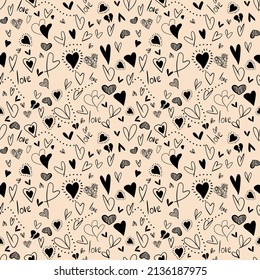 Vector seamless pattern, with stylish love symbols and word