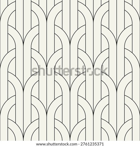 Vector seamless pattern. Stylish modern geometric ornament. Geometric striped background with arches. Art deco thin monochrome swatch. Tileable print with linear weaving arches. Stock photo © 