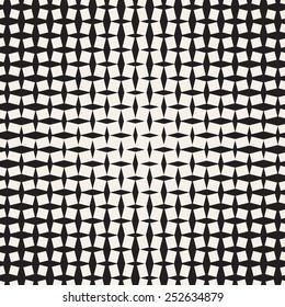 Vector seamless pattern. Stylish monochrome texture with halftone. Geometric structure from unequal sized elements. Different size changes towards the center. Modern graphic design