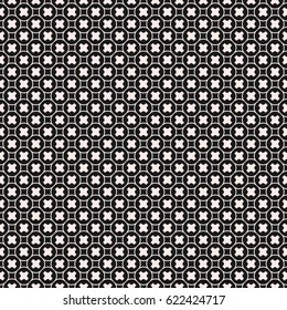 Vector seamless pattern, stylish monochrome geometric texture with tiny smooth crosses, outline circular grid. Abstract dark repeat background for tileable print, decor, covers, fabric, digital, web