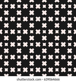 Vector seamless pattern, stylish monochrome geometric texture with smooth small crosses & squares, staggered grid. Abstract dark repeat background for tileable print, covers, textile, package, cloth