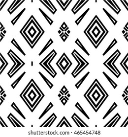 Vector seamless pattern. Stylish print with geometric ethnic design. Monochrome fabric background.