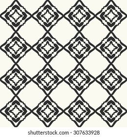 Vector seamless pattern. Stylish textile print with geometric ethnic design. Black and white fabric background.