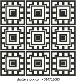 Vector seamless pattern. Stylish textile print with geometric ethnic design. Monochrome fabric background.