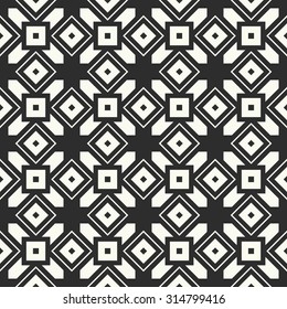 Vector seamless pattern. Stylish textile print with geometric ethnic design. Black and white fabric background.