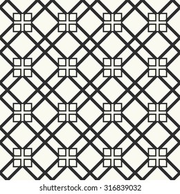 Vector seamless pattern. Stylish textile print with geometric design. Monochrome fabric background.