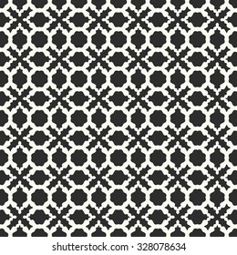 Vector seamless pattern. Stylish textile print with geometric ethnic design. Black and white fabric background.