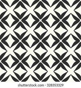 Vector seamless pattern. Stylish textile print with geometric ethnic design. Black and white fabric background.