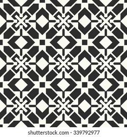 Vector seamless pattern. Stylish textile print with geometric design. Black and white fabric background.