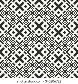Vector seamless pattern. Stylish textile print with geometric design. Black and white fabric background.