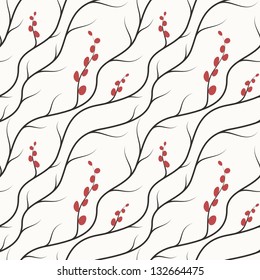 Vector seamless pattern. Stylish texture. Endless floral background with diagonal branches and berries