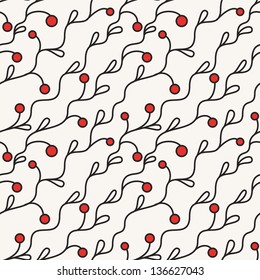 Vector seamless pattern. Stylish texture. Endless floral background with diagonal branches and berries
