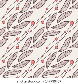 Vector seamless pattern. Stylish texture. Endless floral background. Vertical branches with leaves and berries