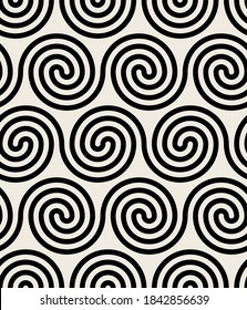 Vector seamless pattern. Stylish texture. Endless monochrome background. Simple grid with bold linear weaved scrolls. Can be used as swatch for illustrator.