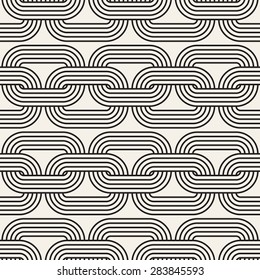 Vector seamless pattern. Stylish texture with crossing striped elements. Stylish repeating background. Monochrome graphic design.