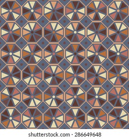 Vector seamless pattern. Stylish texture of colored hexagons. Simple geometric background. Arabic, Persian, Oriental, Islamic ornamentation. Stained glass. 