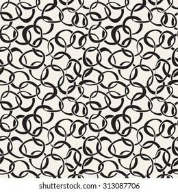 Vector seamless pattern. Stylish texture with interlaced rings. Hand drawn repeating background. Creative handcrafted hipster print.