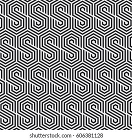 Vector seamless pattern. Stylish texture with hexagons of lines. Geometric pattern.