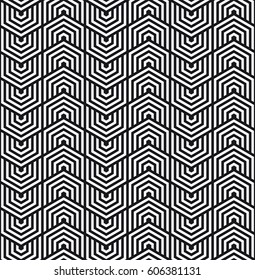 Vector seamless pattern. Stylish texture with hexagons of lines. Geometric pattern.