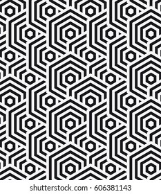 Vector seamless pattern. Stylish texture with hexagons of lines. Geometric pattern.