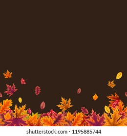 Vector seamless pattern with stylized autumn leaves in warm colors on a white background.