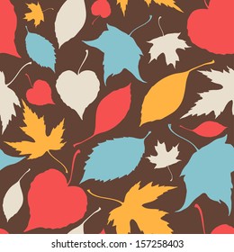 Vector seamless pattern with stylized autumn leaves. Endless background. Can be used in textile design, greeting cards, graphic design, packaging  