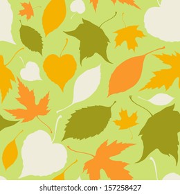 Vector seamless pattern with stylized autumn leaves. Endless background. Can be used in textile design, greeting cards, graphic design, packaging  