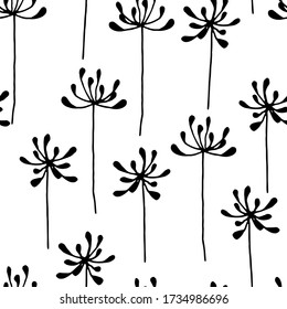 Vector seamless pattern of stylized black flowers on a white background. Print for Wallpaper, wrapping paper, textiles.