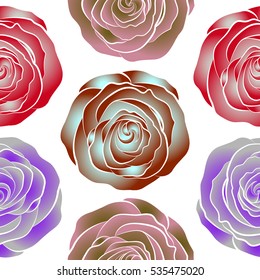 Vector seamless pattern of stylized brown, gray and violet roses. Rose watercolor flower illustration.