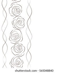Vector seamless pattern with stylized brown and white roses silhouette and copy space (place for your text). Square composition with vertical abstrct vintage roses silhouette.