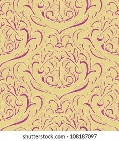 Vector seamless pattern with stylized damask in bright rich colors