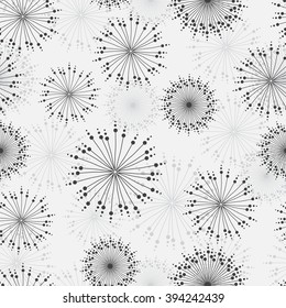Vector seamless pattern with stylized dandelions and chrisanthemums in grey and beige colors. 