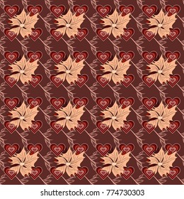 Vector seamless pattern with stylized doodle flowers. Cute floral background for textile, fabric, wrapping, scrapbooking. Childish design in brown, beige and red colors.