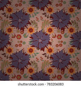 Vector seamless pattern with stylized doodle flowers. Cute floral background for textile, fabric, wrapping, scrapbooking. Childish design in neutral, pink and beige colors.