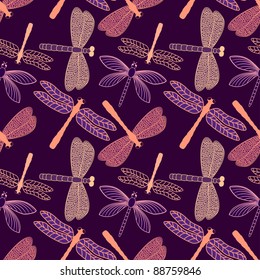 Vector seamless pattern with stylized dragonflies
