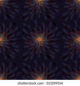 Vector Seamless pattern with stylized elegant chrysanthemums hint at beautiful Japanese textiles. Modern repeating background in subdued tasteful colors. EPS 8. Easy to edit.