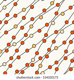 Vector seamless pattern. Stylized floral texture. Repeating abstract background with circles. Graphic wavy stripes with diagonal direction