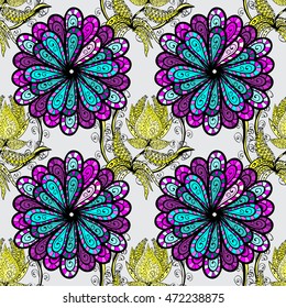 Vector seamless pattern with stylized floral mandalas.