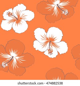 Vector seamless pattern of stylized floral motif, hole, spots, hibiscus, doodles on colored background. Hand drawn. Seamless floral background.