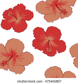 Vector seamless pattern of stylized floral motif, hole, spots, hibiscus, doodles on colored background. Hand drawn. Seamless floral background.