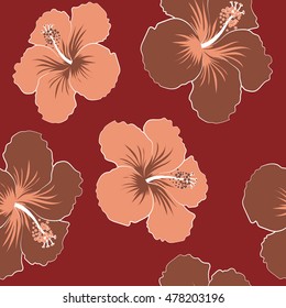 Vector seamless pattern of stylized floral motif, hole, spots, hibiscus, doodles on colored background. Hand drawn. Seamless floral background.