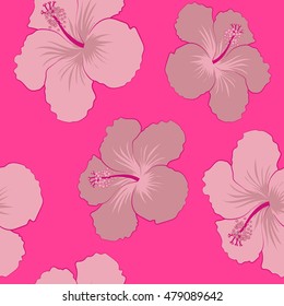 Vector seamless pattern of stylized floral motif, hole, spots, hibiscus, doodles on colored background. Hand drawn. Seamless floral background.