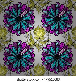 Vector seamless pattern with stylized floral mandalas.