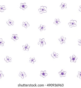 Vector seamless pattern of stylized floral motif, many small flowers, hole, spots on white background. Hand drawn small violet flowers. Seamless floral background in violet colors.